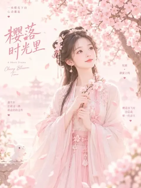 《樱花信笺》短剧封面，古言题材